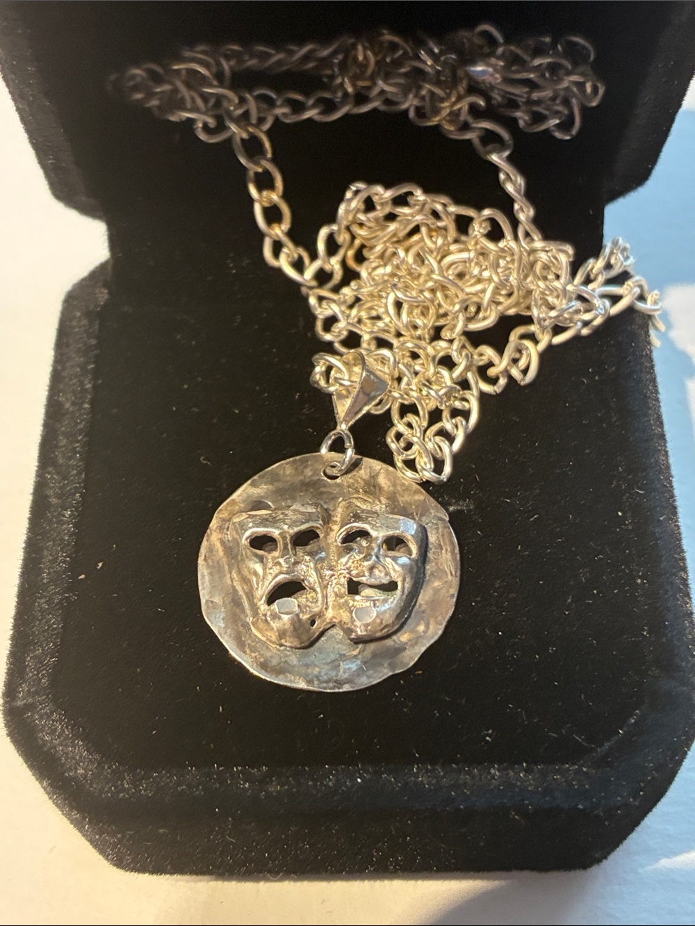 925 Silver Theater Mask Pendant and Chain.   Handmade made.
